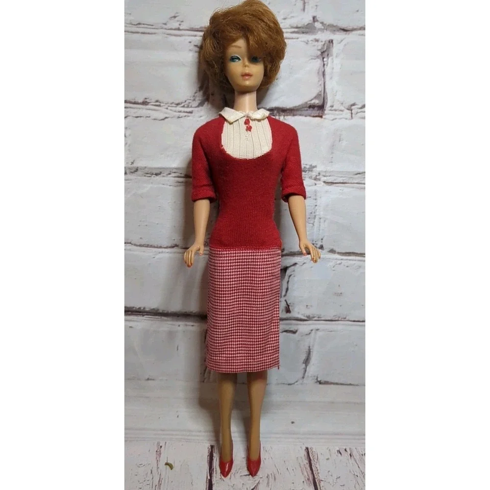 Vintage 1960s Barbie Bubblecut Titian RED Hair Student Teacher Dress Great Hair - Picture 1 of 16